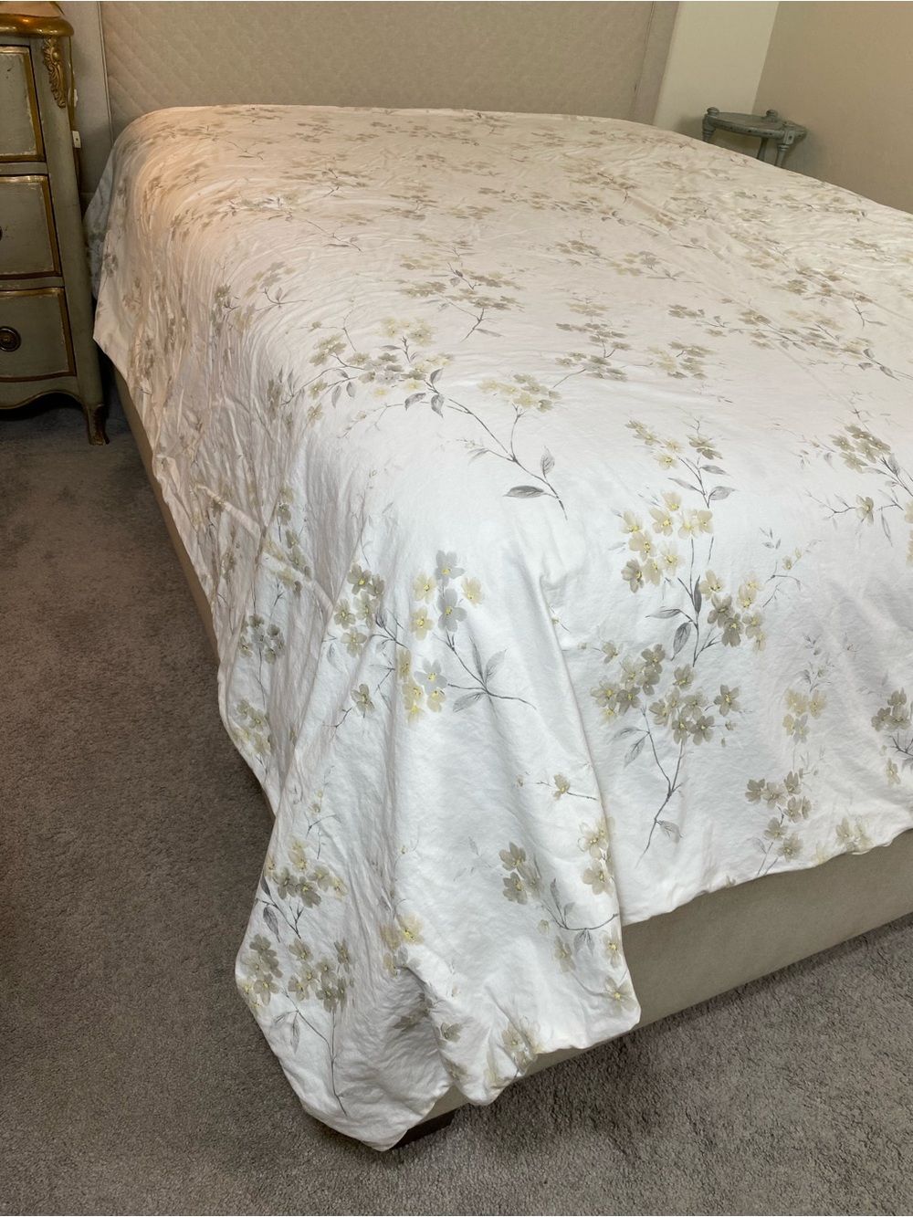 Laura Ashley Cream and Gray tan Floral Duvet Cover